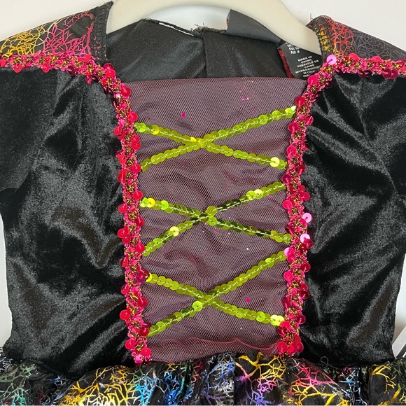 NWT Hallow’s Eve Costume Size XS (4) Witch Neon Sequins Velvety Tulle Black Goth - Picture 4 of 13